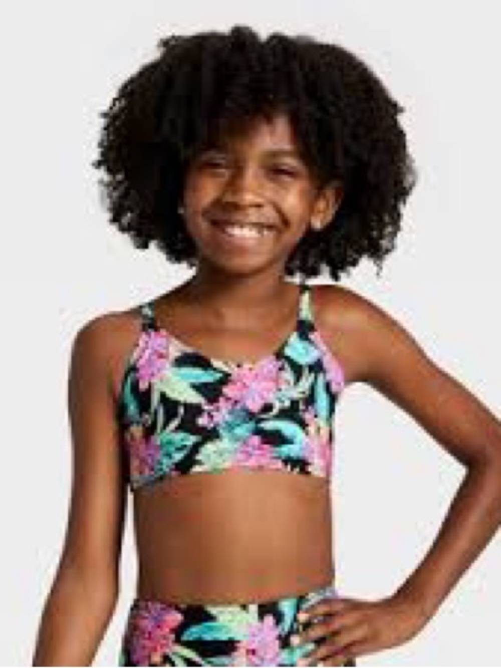 Art Class Black Tank Bikini Top with Pink & Teal Floral